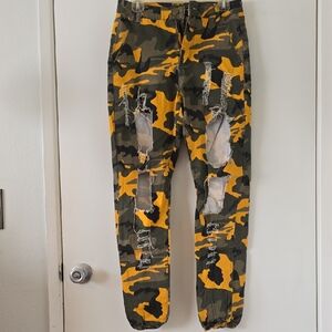 Fashion Nova Camouflage Joggers with Yellow Highlights